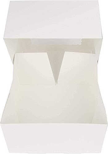O'CREME White Square Cake Box 8 x 8 x 5 Inch, with Scalloped Window, Kraft Paperboard Bakery Box with Auto-Popup Window - Pack of 5 - Image 6