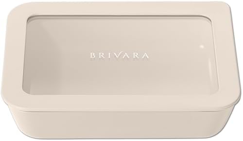 Glass Food Storage Container with Lid, 3-Cup Small Rectangle | Microwave-Safe Airtight Lid, Oven-Safe Ceramic-Coated Glass | Zero Plastic, No PFAS/PFOA/BPA, Reusable [Crema] by BrivaraHome
