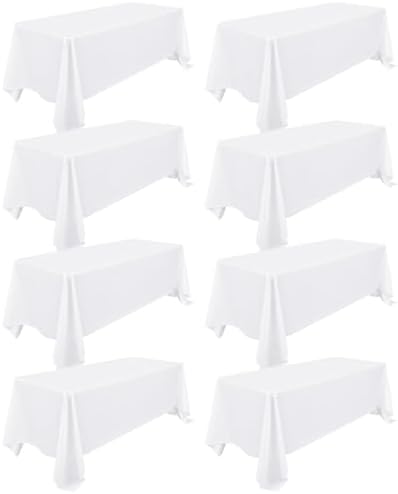 8 Pack White Tablecloth for Rectangle Table 70 x 120 Inch by FXKS
