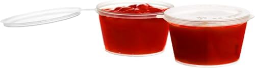 EcoQuality 5.5 Oz Leak Proof Portion Cups with Lids - Plastic Condiment Souffle Containers with Attached Hinged Lid - Perfect for Sauce, Sample, Slime, Jello Shot with Lids, Food Storage (700) by EcoQuality
