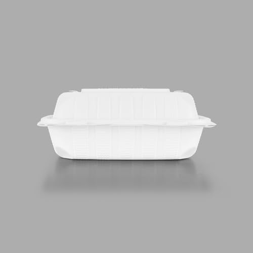 KARAT EARTH Clamshell Take Out Food Containers [8"x8" - 200 ct] To Go Containers | Microwavable, Freezer Safe, Soak-Resistant, Durable, Stackable | Vented for Hot/Cold Foods, White - Image 4