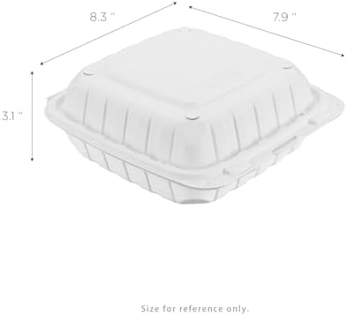 KARAT EARTH Clamshell Take Out Food Containers [8"x8" - 200 ct] To Go Containers | Microwavable, Freezer Safe, Soak-Resistant, Durable, Stackable | Vented for Hot/Cold Foods, White - Image 5