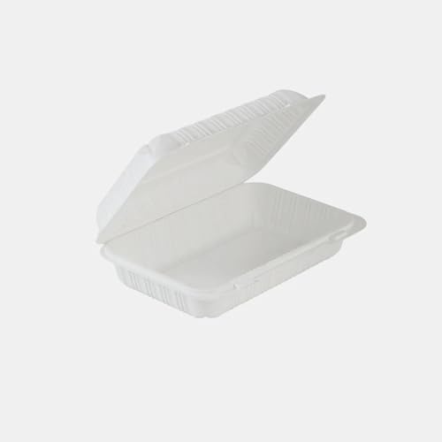 Front Lock MFPP Hinged Container, White 9" x 6" – 1 Compartment Clamshell Disposable Takeout Boxes, Durable Microwaveable To-Go Containers for Restaurant & Food Service – 200 Pack by ProTakeOut