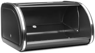 Brabantia Roll Top Bread Box | Medium | Matt Black | Large Metal Front Opening Bread Store for Kitchen Countertop | Partly Flat Top for Extra Storage, Magnet Closing Lid | Fits 1 Loaf - Image 3