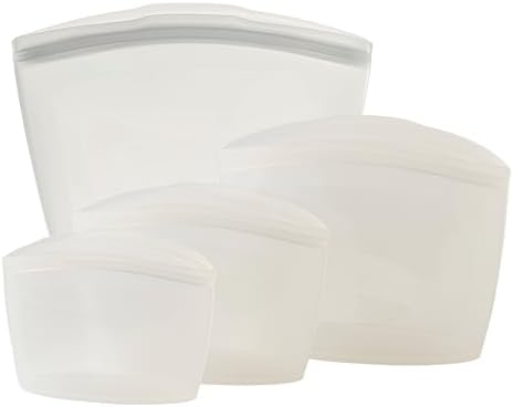 Blue Ginkgo Silicone Food Storage Bags, 4-Pack, Reusable, Made in Korea | Leakproof. Stand Up. Freezer and Dishwasher Safe. (Clear) by BLUEGINKGO