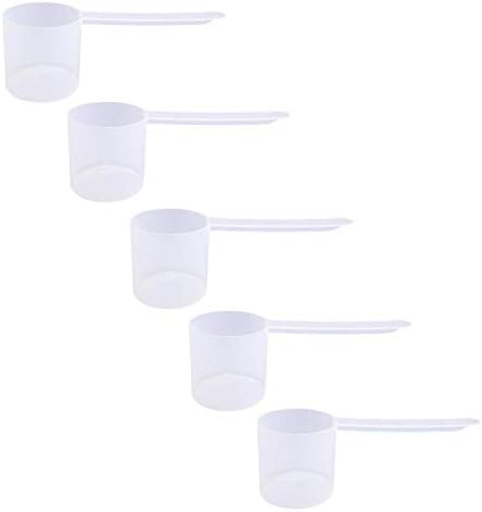 Plastic Measuring Scoop, (70 cc | 4.73 tbsp | 2.37 fl oz. | 70 mL) Long Handle Spoons for Powders, Granules, Coffee, Pet Food, Baking Supplies, Protein and Other Dry Goods, BPA Free (Set of 5) by TheScoopie