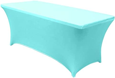 MDS® Pack of 12 Spandex Tablecloth 8FT Tight Fitted Stretch Table Cover – Washable Wrinkle-Free Reusable Elastic Patio Tablecloth for Wedding, Party, Banquet, Trade Show, Event Décor - Aqua Blue by MDS