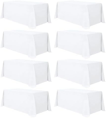 8 Pack White Rectangular Table Cloth 90 x 156 Inch for 8 Foot Table by Heneger