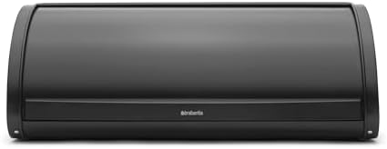 Brabantia Roll Top Bread Box | Large | Matt Black | Metal Front Opening Bread Store for Kitchen Countertop | Partly Flat Top for Extra Storage, Magnet Closing Lid | Fits 2 Loaves by Unknown