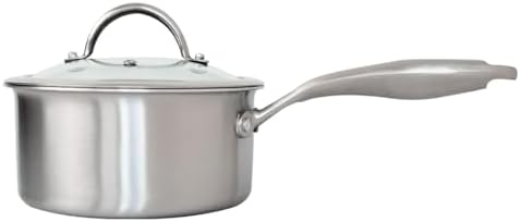 Stainless Steel Small Brushed Saucepan With Lid, Induction Cooking Sauce Pot Pans, 18/10Tri-Ply Heavy Bottom Saucier Cookware, Dishwasher Safe & Oven Safe (2.5QT) - Image 2