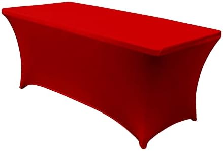 MDS® Pack of 12 Spandex Tablecloth 6FT Tight Fitted Stretch Table Cover – Washable Wrinkle-Free Reusable Elastic Patio Tablecloth for Wedding, Party, Banquet, Trade Show, Event Décor - Red by MDS