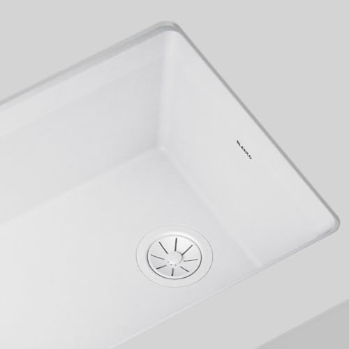 BLANCO Essential Kitchen Sink Basket Strainer - 3.5" Sink Drain Strainer with Turn-to-Close Design, Color-Coordinated for BLANCO SILGRANIT Sinks, White - Image 2
