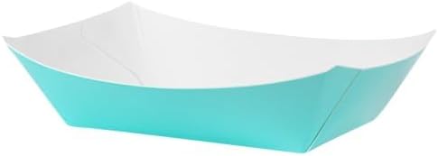 Restaurantware-Bio Tek 4 Ounce Paper Boats, 50 Disposable #25 Food Trays - PE Lining, Durable, Turquoise Paper Food Baskets, For Concession Stands, Picnics, or Fairs, Stackable by Restaurantware