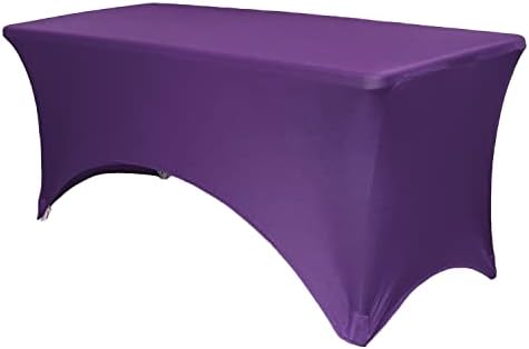 YOUR CHAIR COVERS - 4ft Purple Rectangular Spandex Table Covers Fitted Tablecloth Wedding Event Patio Decorations Elastic Fabric Stretch for Folding Table by YourChairCovers