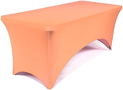 MDS® Pack of 5 Spandex Tablecloth 8FT Tight Fitted Stretch Table Cover – Washable Wrinkle-Free Reusable Elastic Patio Tablecloth for Wedding, Party, Banquet, Trade Show, Event Décor - Peach by MDS