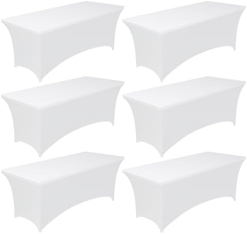 Pureegg Spandex Tablecloth 6ft - 6 Pack, Fitted and Stretch Table Cover for Rectangle Tables, Wrinkle-Resistant and Secure Fabric for Outdoor, Picnic, Party, Wedding, Banquet and Birthday, White by Pureegg