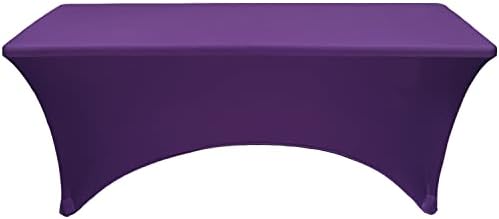 YOUR CHAIR COVERS - 4ft Purple Rectangular Spandex Table Covers Fitted Tablecloth Wedding Event Patio Decorations Elastic Fabric Stretch for Folding Table - Image 2