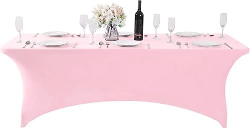 MDS® Pack of 2 Spandex Tablecloth 6FT Tight Fitted Stretch Table Cover – Washable Wrinkle-Free Reusable Elastic Patio Tablecloth for Wedding, Party, Banquet, Trade Show, Event Décor - Blush Pink - Image 3