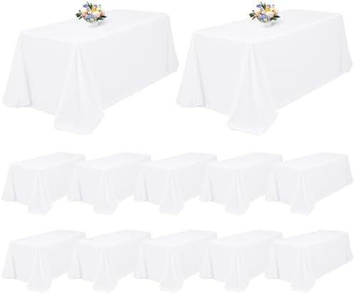 12 Pack Rectangle Tablecloth 90 x 156 inch White Polyester Table Cloth for 8 Feet Tables,Washable Fabric Stain and Wrinkle Resistant Table Cover Table Clothes for Wedding Parties Banquet Kitchen by FXKS