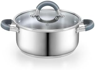 Cook N Home Basics 3 Quart Stainless Steel Stock Pot with Lid, Cooking Pot for Pasta, Soup, Stay-Cool Silicone Handle, Stockpot with Even Heating, Oven Safe, Cookware for Canning, Boiling, Simmer by CookNHome