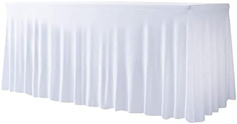 4ft Table Cover Fitted White Spandex Table Skirts for Rectangle Tables, Ruffle Table Skirt 4-Sides Waterproof Washable Polyester Table Cloth for Dining, Kitchen and Wedding by hapygasmAZ