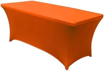 MDS® Pack of 2 Spandex Tablecloth 8FT Tight Fitted Stretch Table Cover – Washable Wrinkle-Free Reusable Elastic Patio Tablecloth for Wedding, Party, Banquet, Trade Show, Event Décor - Orange by MDS