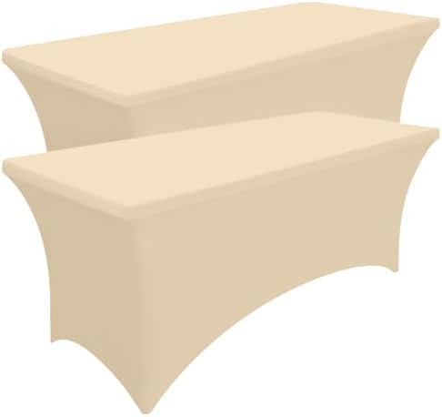Smiry 2 Pack Spandex Table Cloth 8FT, Elastic Fitted Champagne Tablecloth by Smiry