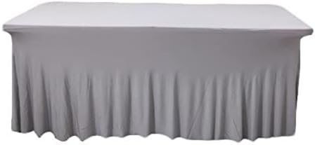 Polyester Tablecloth Trade Show Table Cover 4ft/5ft/6ft/8ft With Ruffle Table Skirt One-Piece For Rectangle Tables, Washable Spandex Table Protector For Party, Wedding, Cocktail, Banquet, Festival by hapygasmAZ