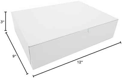 Southern Champion Tray 0983 Premium Clay Coated Kraft Paperboard White Non-Window Lock Corner Bakery Box, 12" Length x 9" Width x 3" Height (Case of 200) - Image 2