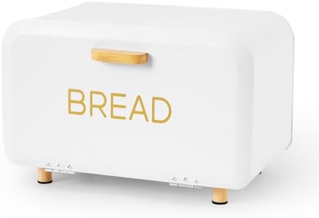 White Bread Box for Kitchen Countertop - Large Capacity Bread Storage Container Farmhouse Bread Box - Stylish Metal Bread Keeper by Ateliz