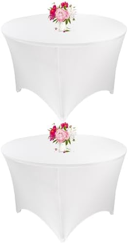 2 Pack 6FT Round Spandex Tablecloth 72" Round Elastic Table Cover Washable Wrinkle Resistant Fitted Table Cloth for Wedding Party Birthday Banquet Bar Events(White) by JALANCY