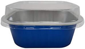 KitchenDance Disposable Foil Cake and Dessert Cup Set with Lid - 4.5 x 4.5" Square Cake Baking Pan for Hotels, Restaurants - Heavy Duty Aluminum Pan for Baking and Preparing Food, #A-24P (100, Blue) by KitchenDance
