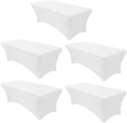 Banquet Tables Pro 6 ft White 5 Pack Stretch Tight Fit Spandex Rectangular Folding Tablecover for 30Wx72Lx30H Folding Patio Tables, Banquet,Party by BanquetTablesPro