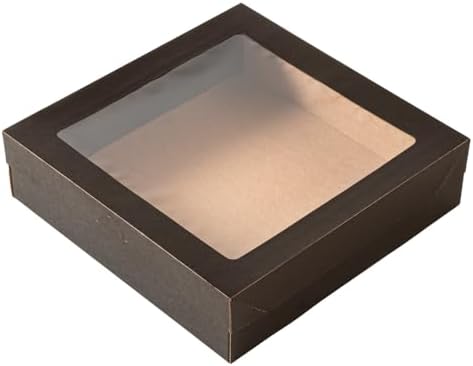 Restaurantware-Cater Tek 9 x 9 x 2.4 Inch Baked Goods Boxes, 10 Greaseproof Pastry Boxes - Window Lids, Insert Tab Lock, Black Paper Catering Box, Easy Assembly, For Charcuterie Or Cupcakes by Restaurantware