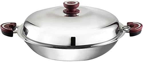 BUFFALO Clad Stainless Steel Wok Pan with Lid Flat Bottom 14 inch (35cm) Stir Frying Pan Tri-Ply Nonstick Cookware - Double Handle Cooking Pot for Induction/Electric/Gas Stoves by Buffalo