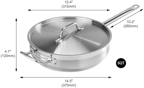 New Star Foodservice 5 Qt Stainless Steel Sauté Pan with Cover, 18/8 Stainless Steel, 3.1-Inch Depth - Image 2