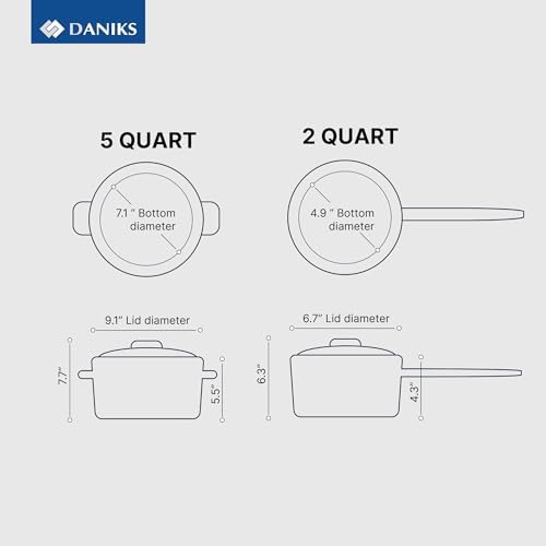 Daniks Orlando 10-Piece Stainless Steel Cookware Set with Glass Lids, Includes Saucepan, Tri-Ply Bases for Even Heating, Induction Compatible, Dishwasher Safe, Heatproof Handles - Image 4