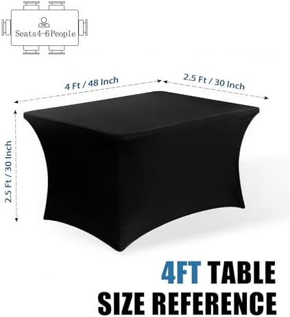 4FT Black Table Cloth - 2 Pack, Fitted Stretch Rectangle Spandex Tablecloth - Image 2