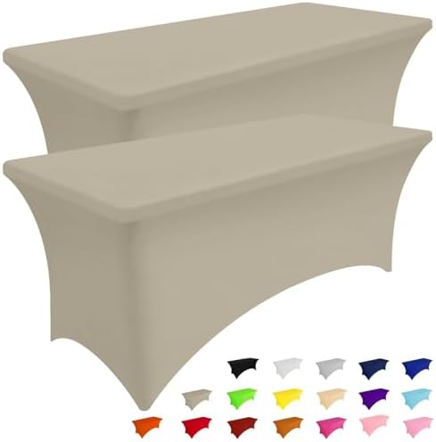 Smiry 2 Pack Spandex Table Cloth 4FT, Elastic Fitted Taupe Tablecloth by Smiry