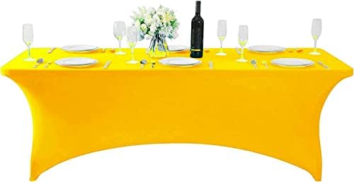 MDS® Pack of 10 Spandex Tablecloth 6FT Tight Fitted Stretch Table Cover – Washable Wrinkle-Free Reusable Elastic Patio Tablecloth for Wedding, Party, Banquet, Trade Show, Event Décor - Yellow - Image 2