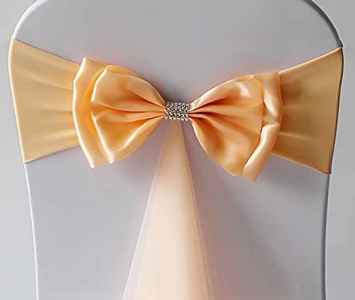 6Pcs Stretch Satin Chair Sashes Bows Chair Bands Decor for Hotel Wedding Reception Party Event Chair Cover Decoration Champagne - Image 2