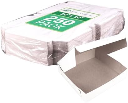 Southern Champion Tray 0969 Premium Clay Coated Kraft Paperboard White Non-Window Lock Corner Bakery Box, 10" Length x 10" Width x 2-1/2" Height (Case of 250) by SouthernChampionTray