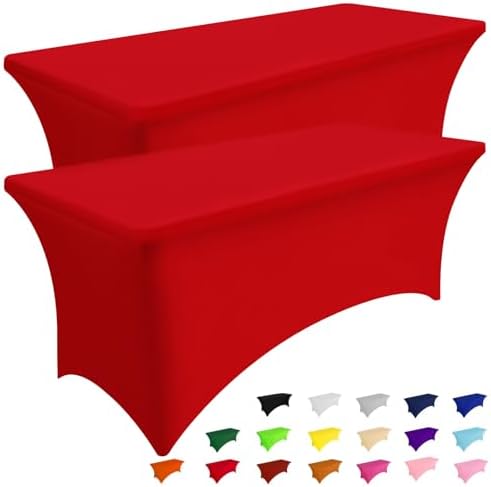 Smiry 2 Pack Spandex Table Cloth 5FT, Elastic Fitted Red Tablecloth by Smiry