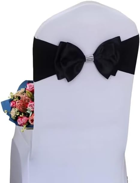 6 PCS Spandex Chair Sash Bow Tied,Elastic Sashes Chair Bands for Wedding Party Reception Events Celebration Banquets Hotel Event Decorations Chairs Decoration(Black) by DDCBNS