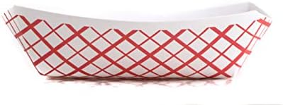 200ct Heavy Duty Disposable Paper Food Tray (5 LB) - Red Check Food Tray, USA MADE, Recyclable, Biodegradable, Compostable, Great for Picnics, Carnivals, Party, Camping, BBQ, Restaurants, Fries by EcoQuality