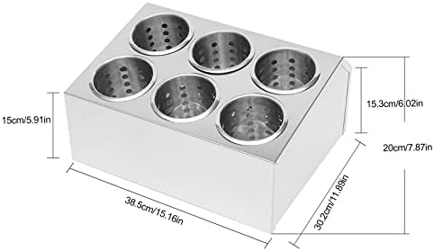 Commercial Utensil Holder, 6 Holes Flatware Cylinder Holder Stainless Steel Utensil Storage Caddy Drying Rack Countertop Silverware Organizer for Restaurants, Catering (6 Holes) - Image 6