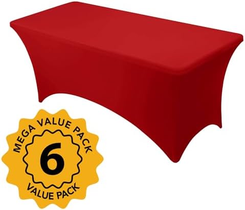 6-Pack Premium Red Spandex Tablecloths for 6ft Rectangle Tables - Image 2