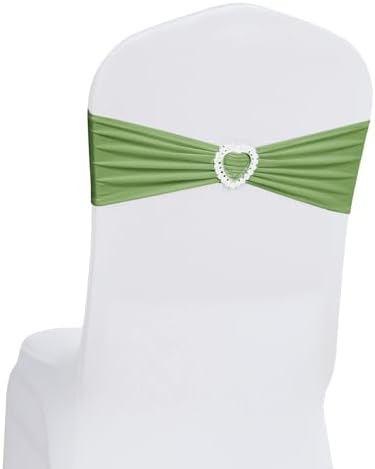 Pack of 30 Spandex Chair Sashes Bows Stretch Chair Cover Band with Buckle Slider Universal Elastic Chair Ties for Wedding Banquet Party Event Decoration (Sage Green) by Howhic