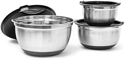 Relaxdays BOWLY, Set of 3, Diameters: 17/21 / 25.5 cm, Mixing Set Stainless Steel with Aroma Protective Salad Serving Bowl with Fresh-Preserving Lid, Silver, 25.5 x 25.5 x 14.5 cm by Relaxdays
