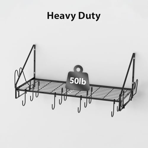 VyGrow 28 Inch Pot Rack Wall Mounted, Pots and Pans Organizer with 12 Hooks and 2 Pot Lid Holders, Heavy Duty Steel Pot and Pan Hanger for Kitchen Cookware Utensils Storage 34.7" Lx13 Wx12.6 H - Image 4